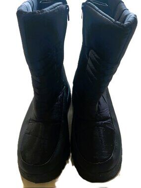 Mens Black Snow Boots sz 9 Zipped Synthetic TPR Sole Inner Fleece Read